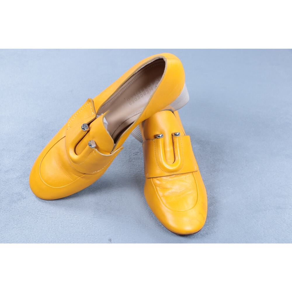Mercedes Castillo Womens Heels Yellow Leather Block Heel Pumps Slip On Size 7 - Picture 11 of 16